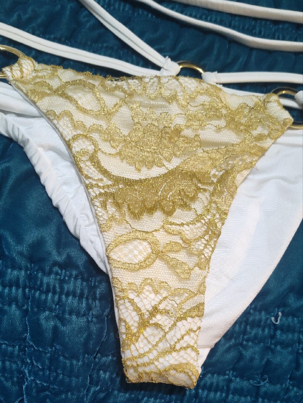 Beach Bunny White & Gold Lace Strappy Bikini - Picture 4 of 11